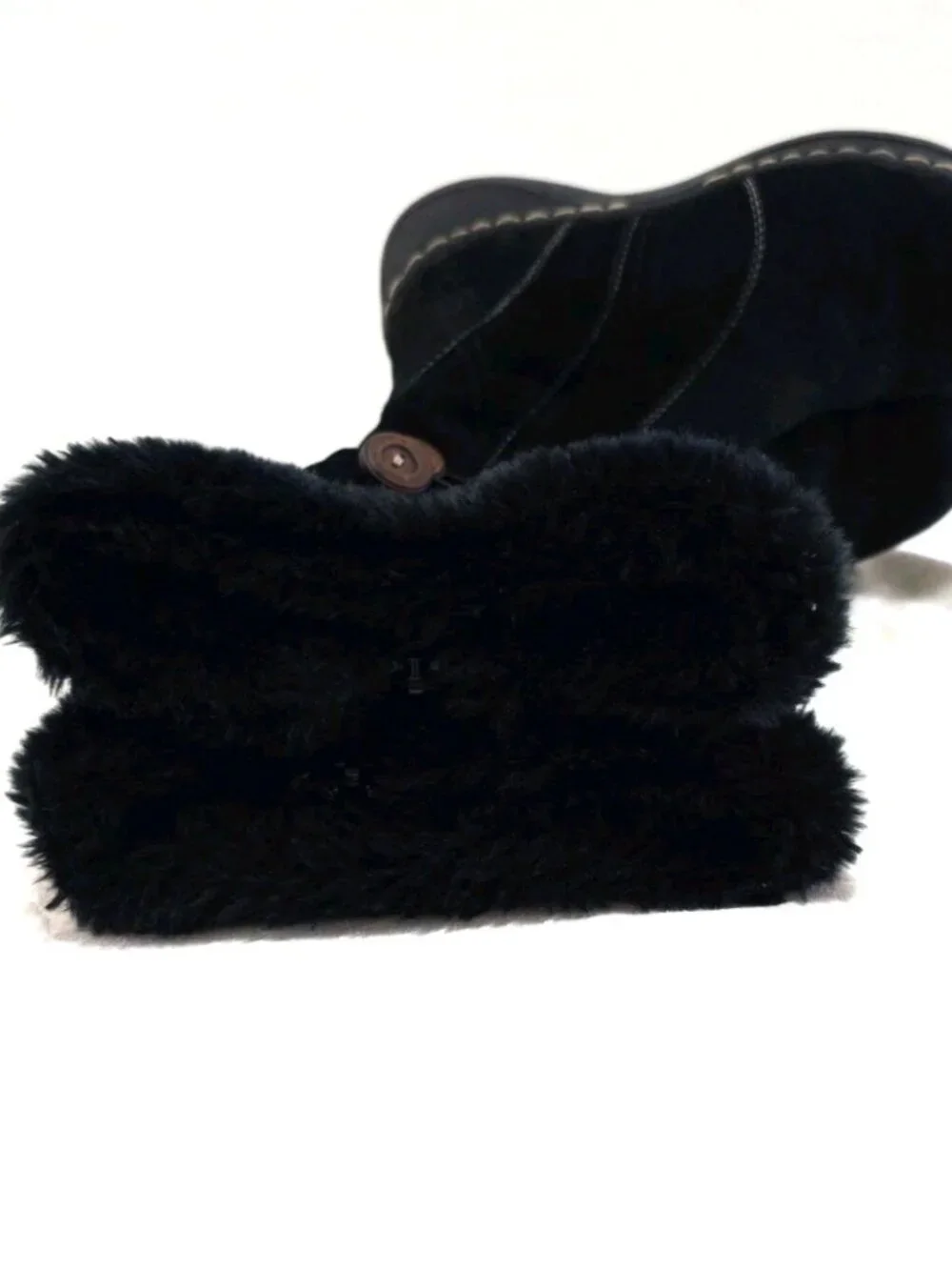 Womens Baretraps ESHA Tall Pac sz 7.5 7 1/2 M Boots Black Faux Fur Trim Side Zip